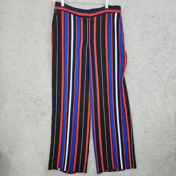 Vince Camuto Womens Striped Wide Leg Pants Size 8 Black Red Blue 13PT - Picture 1 of 7